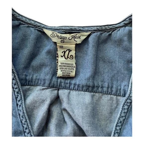 Indigo Rein Sleeveless Button Front Dress Women’s Size XL Chambray Blue Belted - Picture 5 of 6